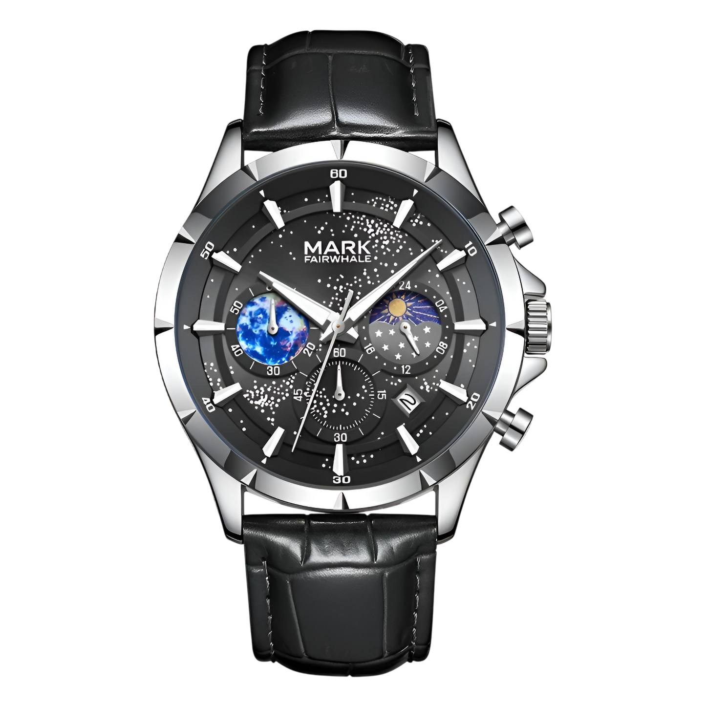 Mark Fairwhale FW-5870 LUNAVOR - Men's Moon Phase Chronograph Leather Strap Watch
