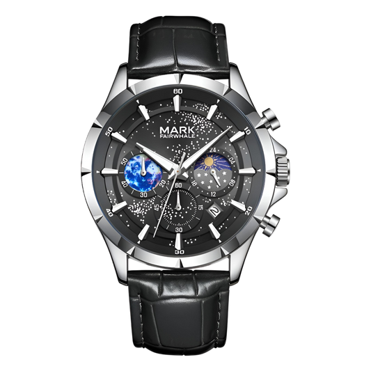 Mark Fairwhale FW-5870 LUNAVOR - Men's Moon Phase Chronograph Leather Strap Watch
