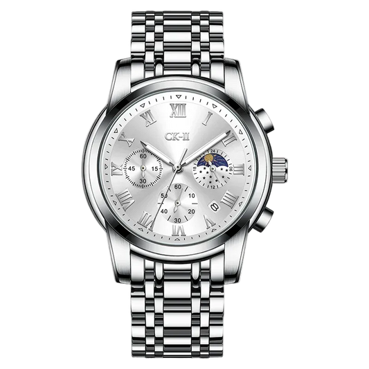 Mark Fairwhale FW-5039 CORDANT - Luxury Men's Roman Numeral Quartz Watch with Stainless Steel Strap, Moon Phase & Chronograph