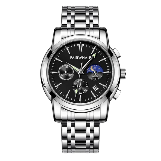 FAIRWHALE FW-5630 LUNARYS - Men's Moon Phase Watch with Auto Date & Stainless Steel Strap