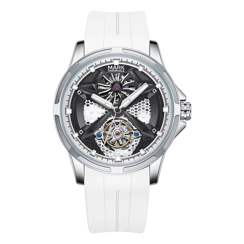 Mark Fairwhale FW-6008 POLARION - Men's Skeleton Automatic Watch White Strap Edition